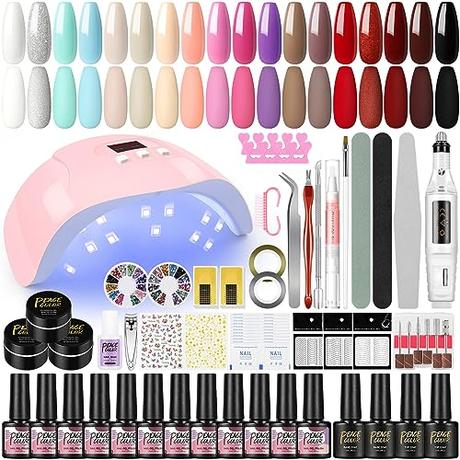 PEACECOLOR Kit Completo Uñas Semipermanentes 18PCS Esmalte en Gel con 36W Lámpara, Kit en Gel de 15ML U-V Gel con Mini Pulidora para Manicura Francesa DIY Uña Arte