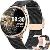 elfofle Reloj Inteligente Mujer con Llamadas, 1,39 Pulgadas Pantalla Táctil, IP67, Resistente al Agua con 120 Deportes SpO2, Ciclo Menstrual, Monitor de sueño,Smartwatch para Android iOS，Negro Oro