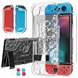HEYSTOP Carcasa Compatible con Nintendo Switch, Funda Nintendo Switch con Protector de Pantalla para Nintendo Switch Console y Joy Cons con 6 Agarres para el Pulgar