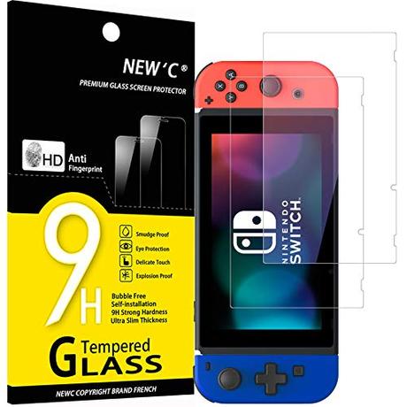 NEW'C 2 Piezas, Protector Pantalla para Nintendo Switch, Cristal templado Antiarañazos, Antihuellas, Sin Burbujas, Dureza 9H, 0.33 mm Ultra Transparente, Ultra Resistente