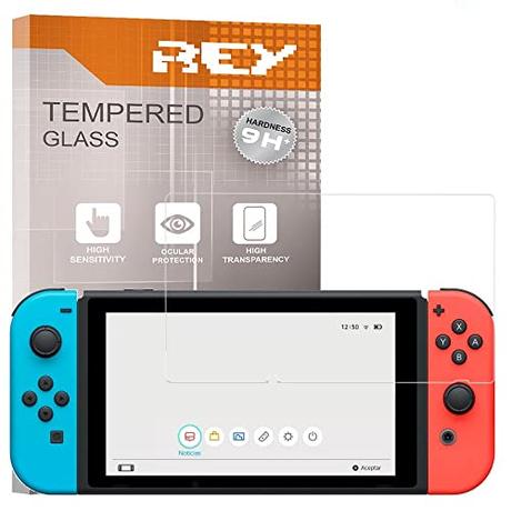REY Protector de Pantalla para NINTENDO SWITCH, Cristal Vidrio Templado Premium