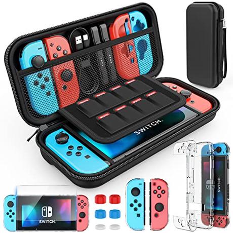 HEYSTOP Funda Compatible con Nintendo Switch Accesorio Compatible con Nintendo Switch Carcasa Switch Funda de Transporte para Nintendo Switch Protector de Pantalla Apretones de Pulgar