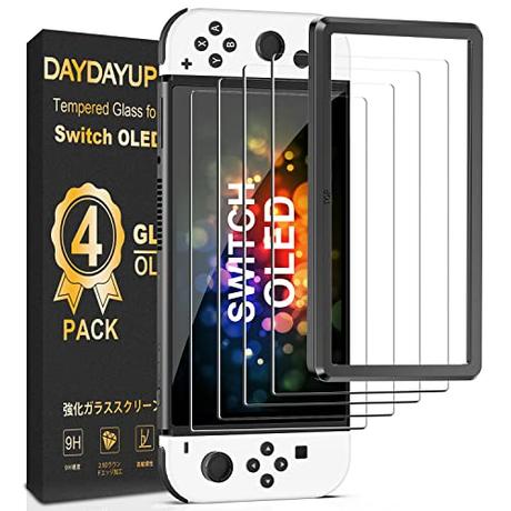 daydayup 4piezas Protector de Pantalla para Nintendo Switch OLED Cristal Templado Pantalla,fácil instalación Sin Burbujas, HD, a Prueba de Rotura, arañazos-Resistente