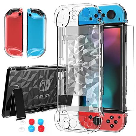 HEYSTOP Carcasa Compatible con Nintendo Switch, Funda Nintendo Switch con Protector de Pantalla para Nintendo Switch Console y Joy Cons con 6 Agarres para el Pulgar