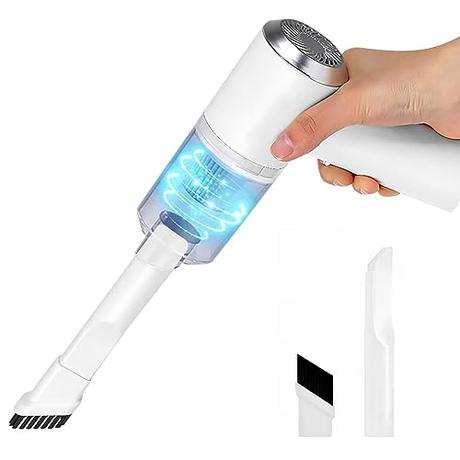 Mini Aspirador Coche Potente, Aspiradora sin Cable Carga USB 6000 Pa 120W, Vacuum Cleaner de Coche Inalámbrico Potente,Blanco