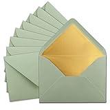 Gustav Neuser 50 sobres DIN C5 de 15,7 x 22,5 cm en color verde eucalipto con forro de seda dorado, pegado en húmedo, sobres en blanco, sobres postales sin ventana en formato C5 -