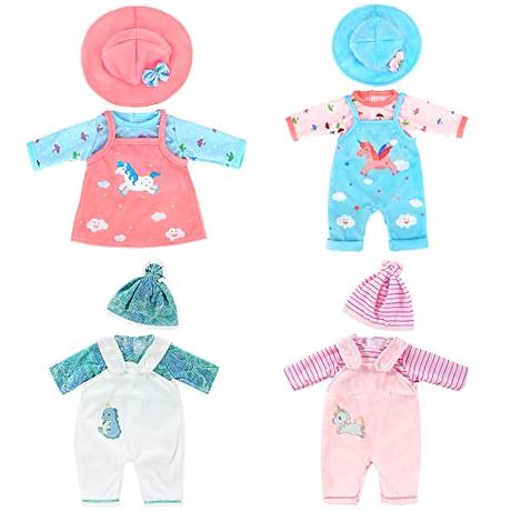 ZWOOS Ropa de Muñeca para Muñecas Bebé 35-43 cm, Patrón de Unicornio, Regalos para Niñas, Niños, Paquete de 4