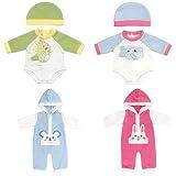 ZWOOS Ropa para Muñecas 35-43 cm, Pijamas de Algodón de Estilo Animal Lindo Compatible con Baby Born, Baby Annabell, Nenuco y Más, Regalos para Niñas y Niños, Paquete de 4