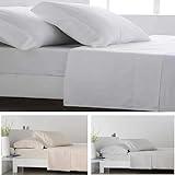 COTTON ARTean Juego de sabanas de Saten Algodon Egipcio DE 400 Hilos Blanco Cama de 150 x 190/200. 100% Algodon Egipcio Blanco.
