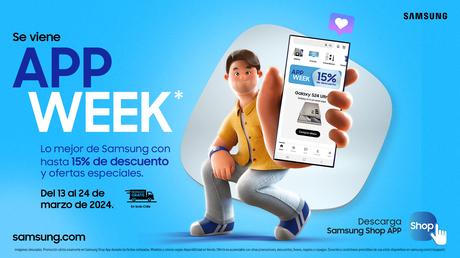 ¿Quieres comprar productos Samsung con descuento? Descarga Shop App y obtén hasta un 15% descuento KV_APPWEEK_TEASER_MX