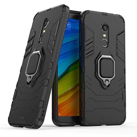 LuluMain Compatible con Redmi 5+ Funda, Anillo Metálico Sujeción Soporte Antichoque Caja (Funciona con el Montaje de Coche Magnético) Doble Capa Case Carcasa para Xiaomi Redmi 5 Plus (Negro)
