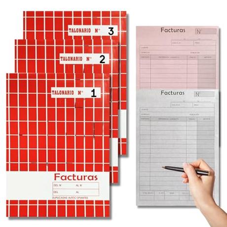 CAVECA PACK 3 Talonario Facturas de Pedidos con Autocopiado y Matriz de Corte, Recibos de Facturas con 40 Hojas por Talonario (20,5 x 15 cm), Documento de Venta de Pedidos Realizados en Castellano.
