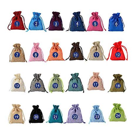 Patrón de Adviento Bolsa de Calendario de Navidad Bolsa de Algodón 124 Dulces Paquete de Regalo Lino Decoración del Hogar Factura para Mi Pedido (Multicolor, Talla única)