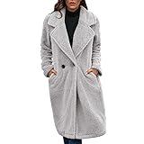 XUEJIANN Ver factura mensual Para Mi cuenta Chaqueta de forro polar de invierno suelta con cuello vuelto para mujer, abrigo largo casual casual con bolsillos ropa festiva mujer, gris, M