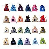 Patrón de Adviento Bolsa de Calendario de Navidad Bolsa de Algodón 124 Dulces Paquete de Regalo Lino Decoración del Hogar Factura para Mi Pedido (Multicolor, Talla única)