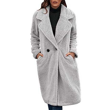 XUEJIANN Ver factura mensual Para Mi cuenta Chaqueta de forro polar de invierno suelta con cuello vuelto para mujer, abrigo largo casual casual con bolsillos ropa festiva mujer, gris, M