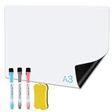 A3 Pizarra Blanca Magnética para Nevera, Pizarra Blanca Magnetica Nevera, Tablero Magnetico de Borrado en Seco, con Rotuladores, para Memorandos, Notas, Menús, Planificar Estudios (29,6x42cm)