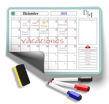 Deimon© Calendario Magnético Nevera | A4 (29,7 x 21 CM) Planificador Mensual Semanal Magnético | Calendario Frigorífico Imán | Organizador Pizarra