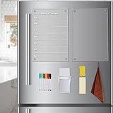 2pcs Planificador Semanal de Menus, 33x23cm Pizarra Acrílica Magnética Nevera Pizarra de Menú Magnética con Marcadores de Borrado en Seco Toalla de Limpieza Portalápices para Frigorífico