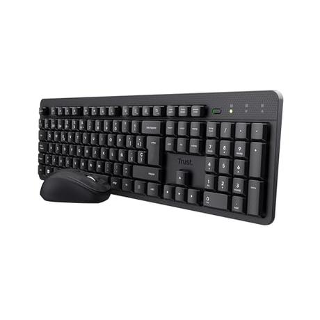 Trust Ymo II Pack Teclado y Ratón Inalámbrico QWERTY Español, Botones Silenciosos, Teclas de Perfil Bajo, Resistente a los Vertidos, Un Receptor USB, Windows, Mac, PC, Ordenador Portátil - Negro