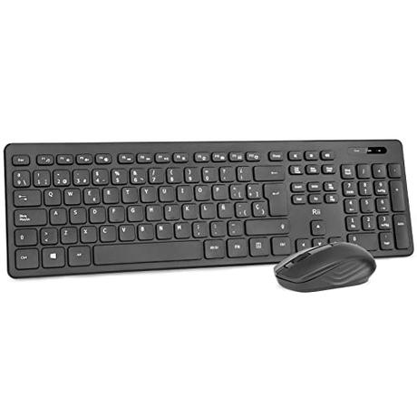 Rii RK200 2.4Ghz Combo Ratón y Teclado Inalámbrico para Android/Windows/Mac/Linux y Otros Dispositivos con USB-QWERTY Español,Color Negro