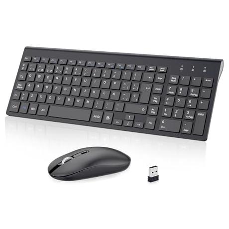 cimetech Combo Teclado y Ratón Inalámbrico, 2.4G Español 2 en 1 USB Ultra Delgado Silencioso Mouse, para PC/Laptops/Ordenador/Escritori (Negro)