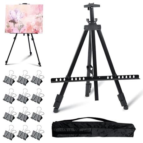 ZSMJAER Caballete Pintura 55-145cm, Caballetes de Aluminio Ligero, Pliega Con una Bolsa y 12 Clips Plegables, Caballete Puede Regular La Altura Eh Inclinación, Para Pintura, Carteles Publicitarios