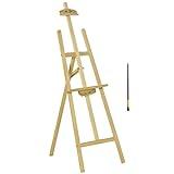 HOMCOM Caballete de Pintura de Madera Caballete de Dibujo con Ángulo Ajustable de 75° Soporte Trípode y Pincel para Lienzos 51,5x71,5x134,5 cm Natural