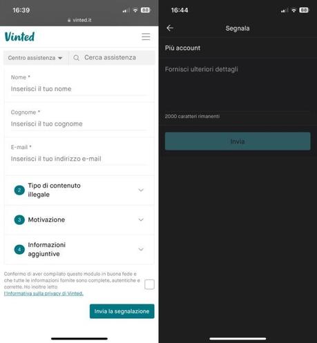 Cómo informar en Vinted