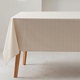 GAMUSI Mantel Antimanchas Rectangular Rayas Finas Gris Claro Impermeable Tacto Tela 100% algodón Lavable Interior y Exterior 140x100 cm