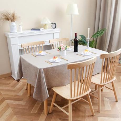 Velway Mantel Antimanchas Impermeable Rectangular - Mantel de Mesa 140x200cm con Efecto de Lino para Proteger la Mesa, Comedor, Restaurante, Disponible por 2 Caras - Lino