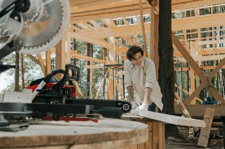 a carpenter in a construction site