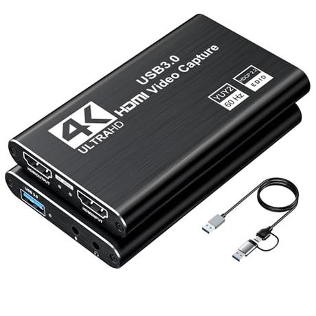 XIIXMASK capturadora de Video, capturadora Audio y Video, Tarjeta de Captura USB 3.0 4K HDMI Loop-out, 1080P 60FPS/2K 30FPS Captura de Videojuegos para PS5/Switch/cámara/PC/OBS（Negro）