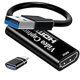 Papeaso 4K HDMI a USB capturadora Video, Full HD 1080p, Captura de Videojuegos para edición de vídeo/Juegos/transmisión/enseñanza en línea(Negro)