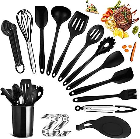 Utensilios de Cocina Silicona,Utensilios de Cocina,14 Piezas Herramientas Antiadherentes para Hornear en la Cocina,12 Ganchos S,para Hornear en la Cocina
