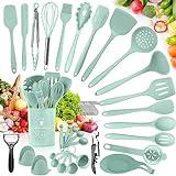 TAVADA Juego de Utensilios de Cocina,Set de 51 piezas Utensilios Cocina de Silicona, Resistente al Calor,Antiadherente y Resistente a los Arañazos, sin BPA Acero Inoxidable Accesorios Cocina, Verde