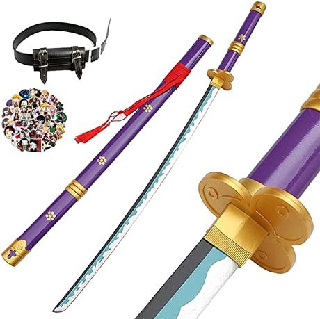 Uing Espada Japonesa de Madera Anime Samurai Sword Cosplay, Roronoa Zoro Demon Slayer Sword, Madera Exquisita, coleccionables, 104 Cm, Purple