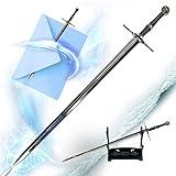 Swords and more Espada de acero de – Espada de acero de Riva, con soporte, 21,6 cm, espada en miniatura, juego de vídeo, regalo para fans, jugadores y coleccionistas, blanco