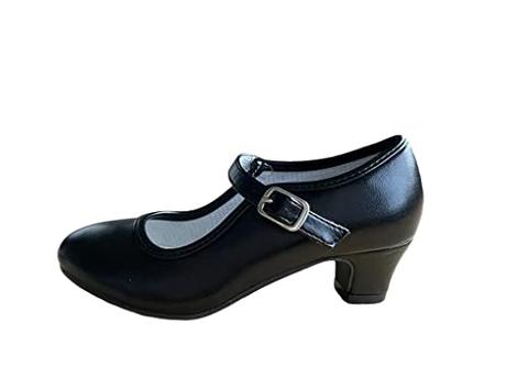 LA SEÑORITA Zapatos de Flamenco para Niña y Mujer [Talla 22 a 42]. Zapatos de Tacón para Sevillanas y Clases de Baile. Suela de Goma & Gran Sujeción. Zapatos de Gitana Negro