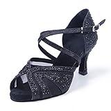 Syrads Zapatos de Baile Latino para Mujer Salsa Tango Bachata Vals con Pedrería Zapatos de Baile de Salón Suela Blanda 1050