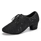 RUYBOZRY Zapatos Latinos de Baile Salsa Tango Baile de Salon Latino Danza Suaves y Cómodos Zapatos de práctica de Baile Latino con Cordones,LPWMMD-Black-ZBMD-5,EU39