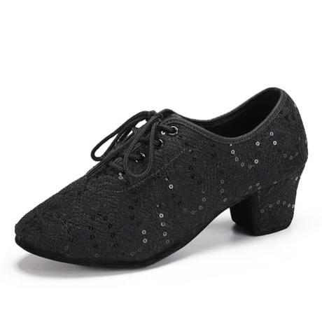 RUYBOZRY Zapatos Latinos de Baile Salsa Tango Baile de Salon Latino Danza Suaves y Cómodos Zapatos de práctica de Baile Latino con Cordones,LPWMMD-Black-ZBMD-5,EU39