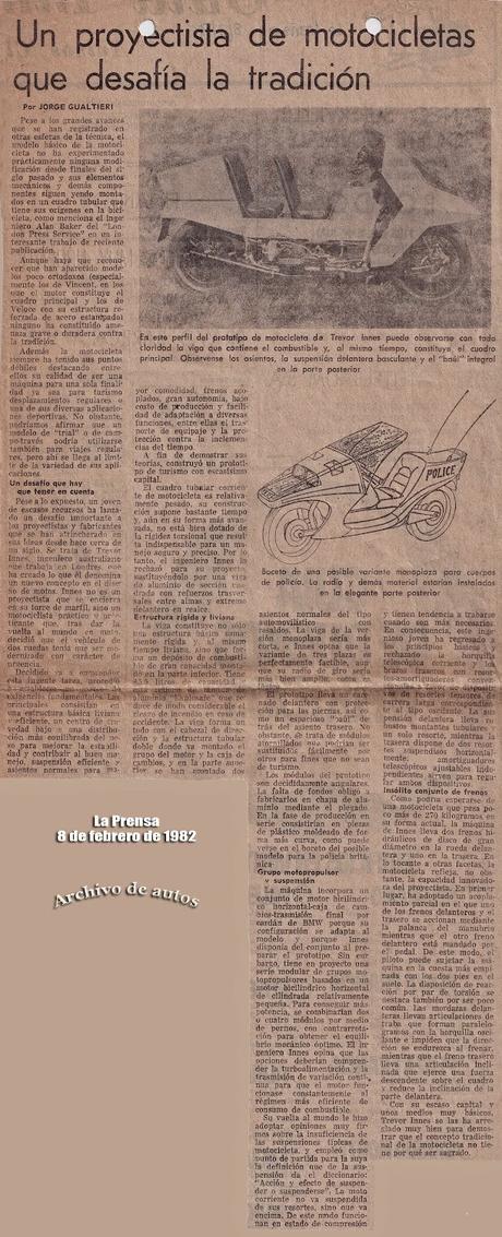 Prototipo de motocicleta de Trevor Innes del año 1982 Prototipo de motocicleta de Trevor Innes del año 1982