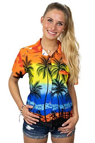 King Kameha Blusa hawaiana para mujer, estilo casual, muy llamativa, con botones y manga corta - naranja - X-Large