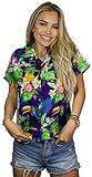 Blusa hawaiana para mujer, Funky Casual con botones, muy ruidosa manga corta loro, cacatúa, Parrot Cockatoo Purple, Medium