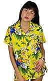 Funky Camisa Blusa Hawaiana, Manga Corta, Cherryparrot, Amarilla, XS