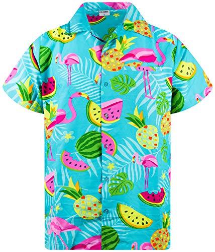 Funky Camisa Hawaiana, Manga Corta, Flamingo Melon, Turquesa, XL