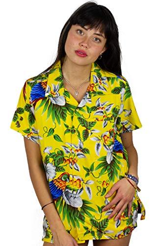 Funky Camisa Blusa Hawaiana, Manga Corta, Cherryparrot, Amarilla, XS