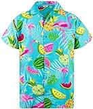 Funky Camisa Hawaiana, Manga Corta, Flamingo Melon, Turquesa, XL