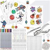 Frasheng 204 Pieces Plastico Magico, Shrink Plastic, Kit de Hojas Transparentes, Incluye 10 Papel Blanco Encogible, 5 Papel Arte Retráctil con Patrón